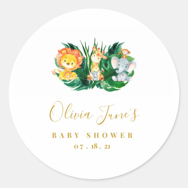 Safari Jungle Baby Shower Runt Klistermärke (Framsida)