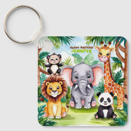 Safari Jungle barns födelsedag Party Cute Animals Nyckelring