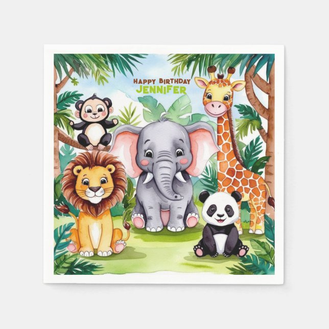 Safari Jungle barns födelsedag Party Cute Animals Pappersservett (Framsidan)