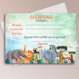 Safari jungle birthday animal adoption certificate inbjudningar