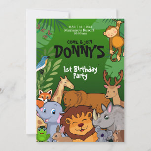 Safari Jungle Birthday Call Cute Animal Kids Inbjudningar