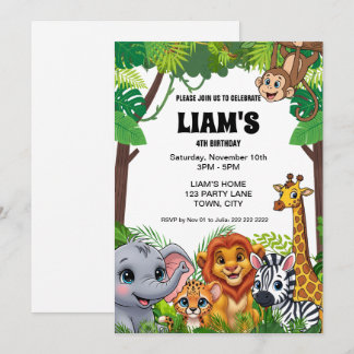Safari Jungle Birthday Invitation 5x7 Inbjudningar