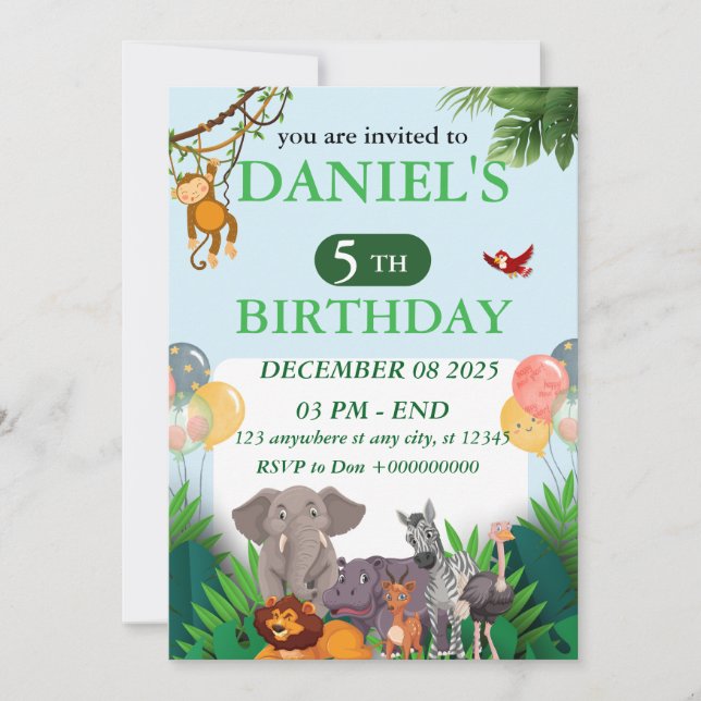 Safari Jungle Birthday Invitation Inbjudningar (Framsida)