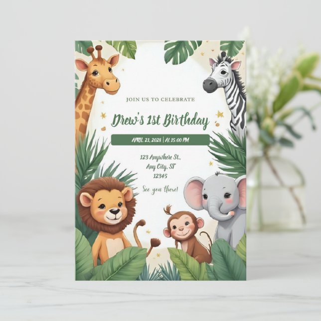 Safari Jungle Birthday Invitation Inbjudningar (Stående Fram)