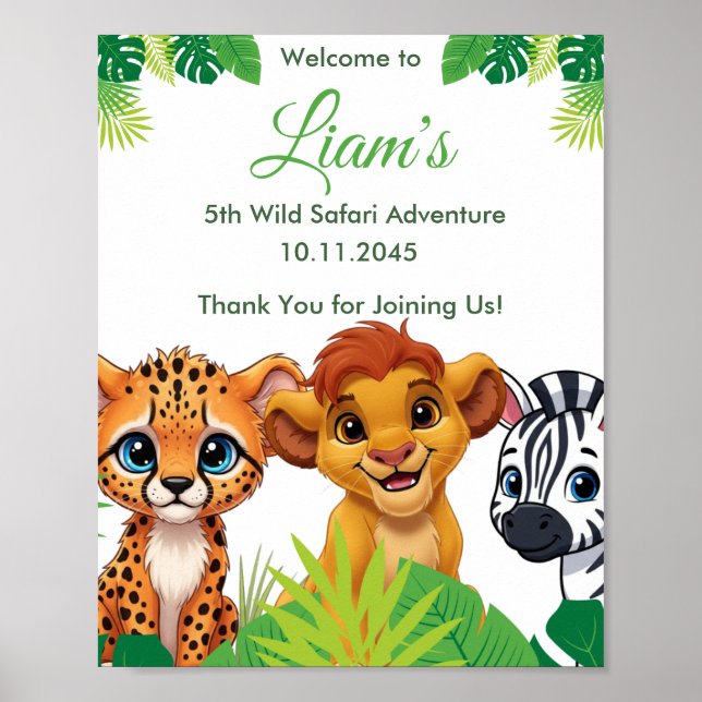 Safari Jungle Birthday Welcome Poster (Framsidan)