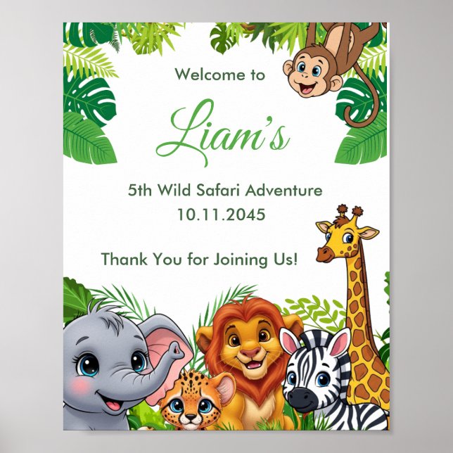 Safari Jungle Birthday Welcome Poster (Framsidan)