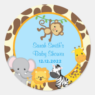 Safari Jungle Boy Baby Shower Favor Tags Stickers Runt Klistermärke