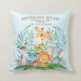 Safari Jungle Boys Birth Stats Pillow Kudde