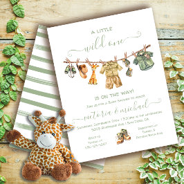 Safari Jungle Camping Baby Shower Clothesline Inbjudningar