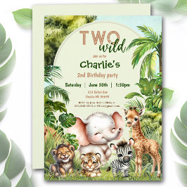 Safari Jungle Cute Animals 2 Vilder andra födelsed Inbjudningar