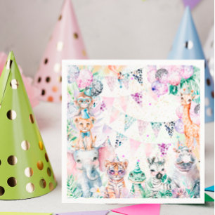 Safari Jungle Cute Animals Girl Birthday Pappersservett