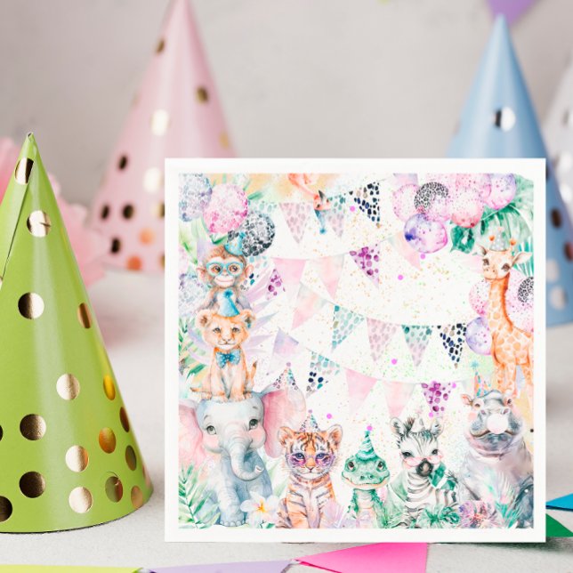 Safari Jungle Cute Animals Girl Birthday Pappersservett (Skapare uppladdad)