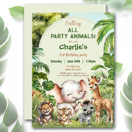 Safari Jungle Cute Animals Vild Boy Birthday Inbjudningar