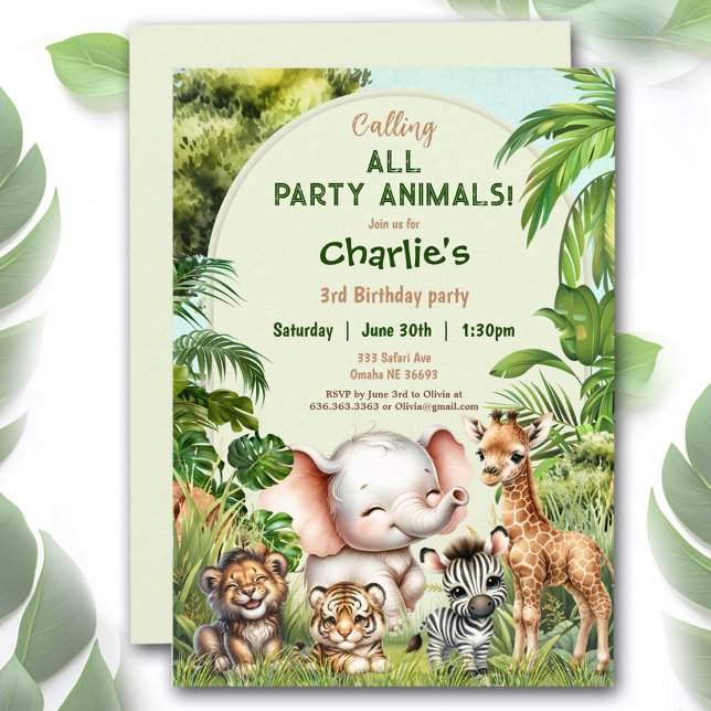 Safari Jungle Cute Animals Vild Boy Birthday Inbjudningar (Safari Jungle Cute Animals Wild Boy Birthday Invitation)