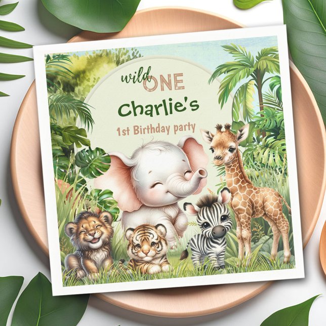 Safari Jungle Cute Animals Vild Ett första födelse Pappersservett (Safari Jungle Cute Animals Wild One 1st Birthday Napkins)