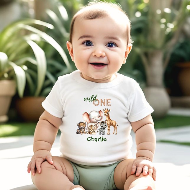 Safari Jungle Cute Animals Vild Ett första födelse T Shirt (Safari Jungle Cute Animals Wild One 1st Birthday Baby T-Shirt)