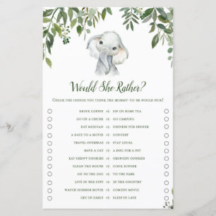 Safari Jungle Elephant Baby Shower Game tryckt