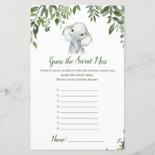 Safari Jungle Elephant Baby Shower Game tryckt