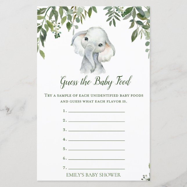 Safari Jungle Elephant Baby Shower Game tryckt (Framsida)