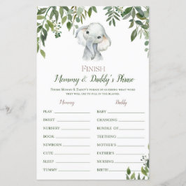 Safari Jungle Elephant Baby Shower Game tryckt