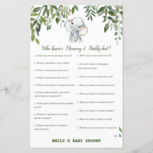 Safari Jungle Elephant Baby Shower Game tryckt