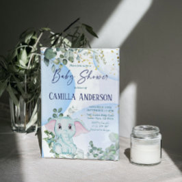 Safari Jungle Elephant Eucalyptus Blue Bubbles Inbjudningar