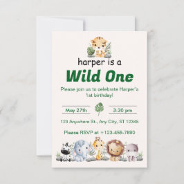 Safari Jungle First Birthday Inbjudningar