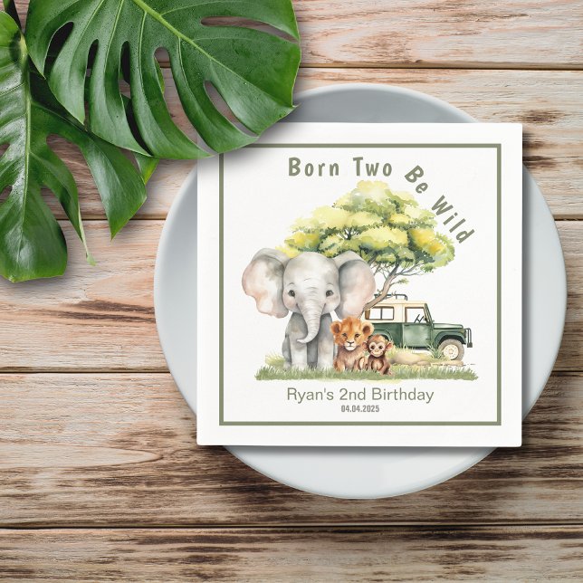 Safari Jungle, född två i Vilda djur Pappersservett (Safari Jungle Born Two Be Wild 2nd Birthday Napkin)