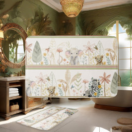 Safari Jungle Foliage Lejon Zebra Elephant Pojke Badrumsmatta