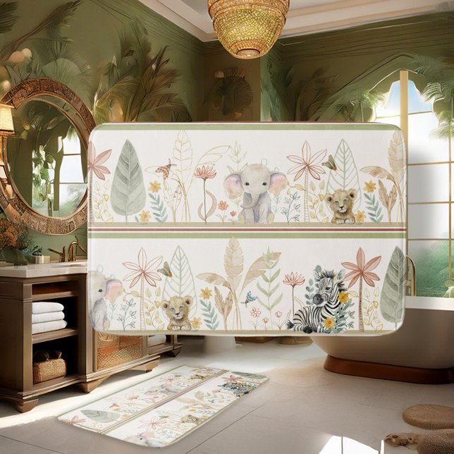 Safari Jungle Foliage Lejon Zebra Elephant Pojke Badrumsmatta (Skapare uppladdad)