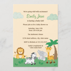 Safari Jungle Gender Neutral Baby Shower Inbjudan