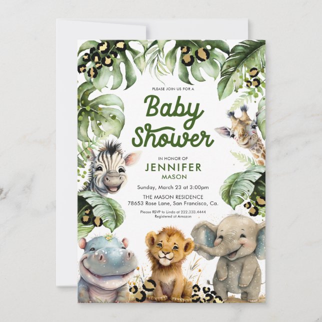Safari Jungle Gender Neutral Baby Shower Inbjudningar (Framsida)