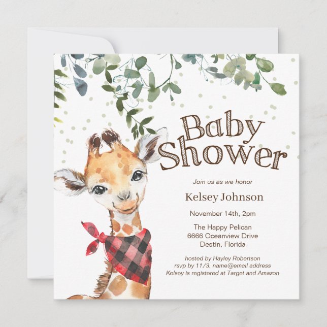 Safari Jungle Giraffe Baby Shower-inbjudan Inbjudningar (Framsida)