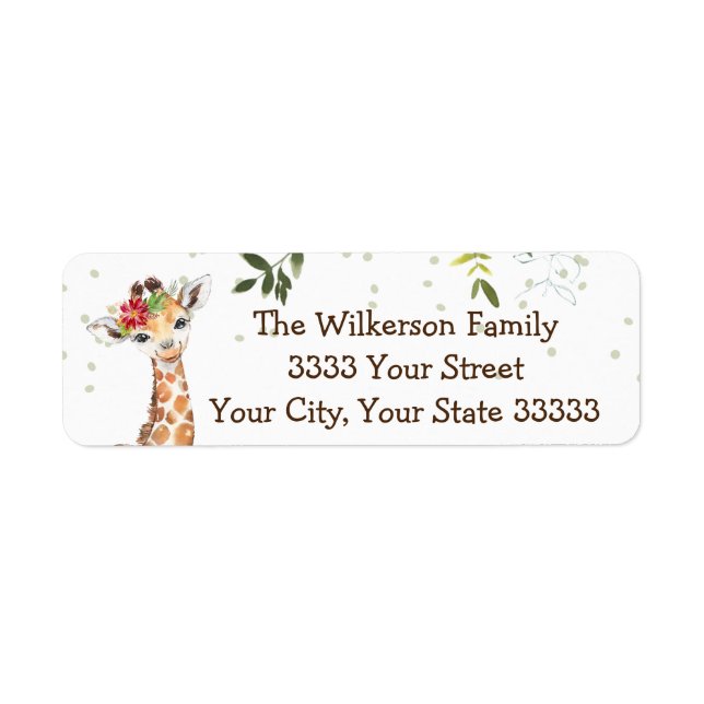 Safari Jungle Giraffe Baby Shower Returadress Etikett (Framsidan)