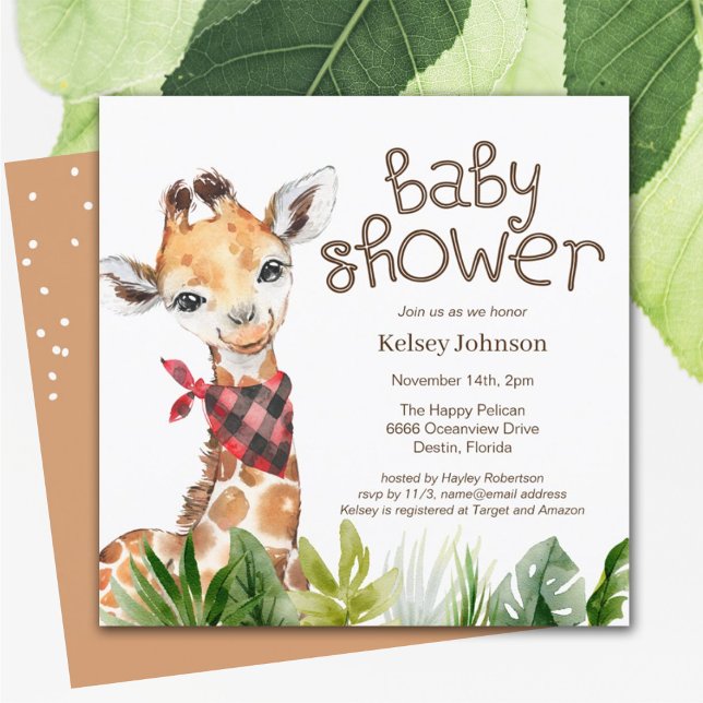 Safari Jungle Giraffe Cute Baby Shower-inbjudan Inbjudningar (Skapare uppladdad)
