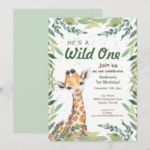 Safari Jungle Giraffe Vild 1:a födelsedagen Party Inbjudningar