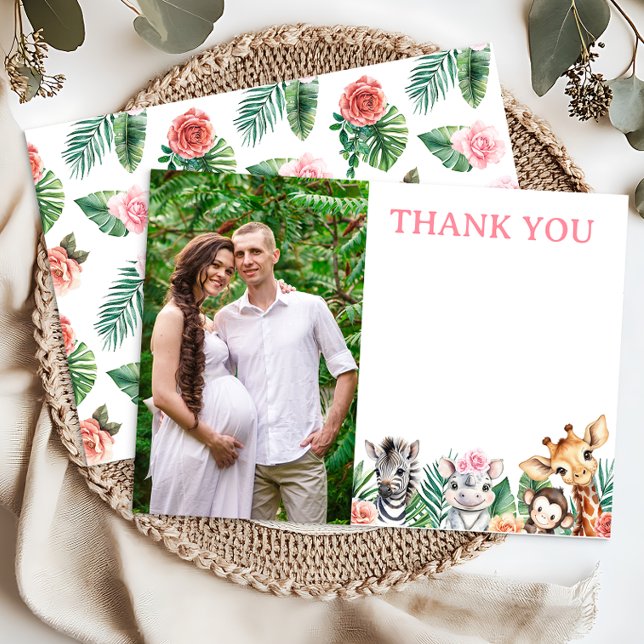 Safari Jungle Girl Baby Shower Tack för ditt kort (Blank Thank You Photo Thank You Card)