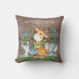 Safari Jungle Girl Boy Birth Stats Pillow Kudde
