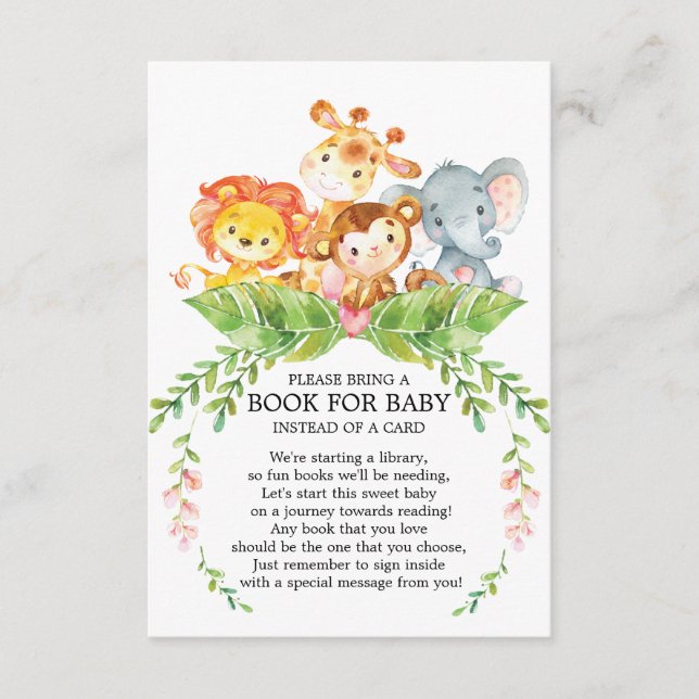 Safari Jungle Girls Baby Shower Bok för Baby Tilläggskort (Framsida)