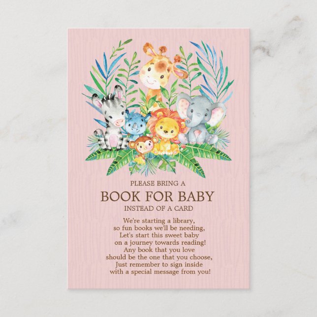 Safari Jungle Girls Baby Shower Bok för Baby Tilläggskort (Framsida)