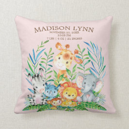 Safari Jungle Girls Birth Stats Pillow Kudde