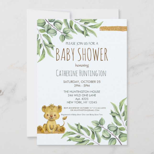 Safari Jungle Lejon Bokar for Baby Shower Inbjudningar (Framsida)