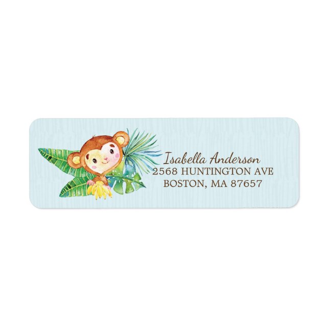 Safari Jungle Monkey Baby Shower-adressetikett Returadress Etikett (Framsidan)