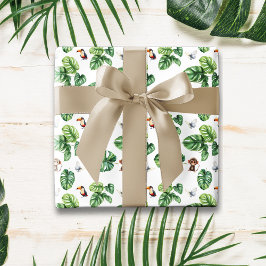 Safari Jungle Monkey Butterfly Toucan Greenery Presentpapper