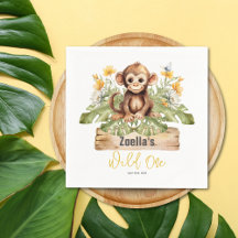 Safari Jungle Monkey Watercolor Tropical Birthday