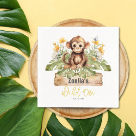 Safari Jungle Monkey Watercolor Tropical Birthday Pappersservett