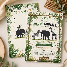 Safari Jungle Party Djur 2-års födelsedag Inbjudningar