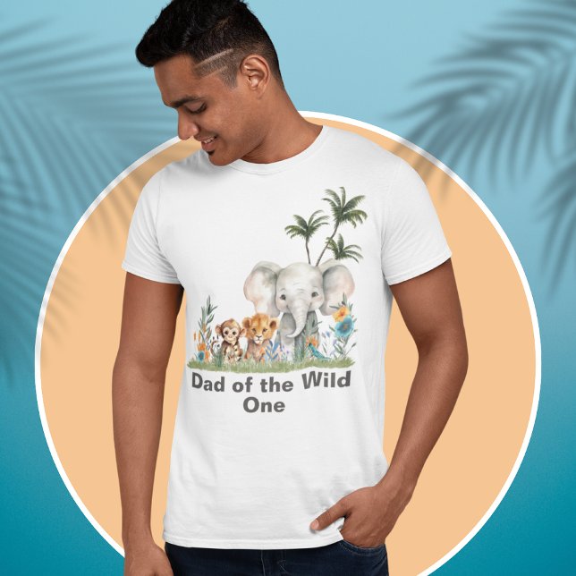 Safari Jungle Party Pappa Vild En födelsedag T Shirt (Safari Jungle Dad Wild One Watercolor Party Animals Tropical Blue Orange Flowers Birthday Tshirt)