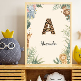 Safari Jungle Personalized Name Monogram A Nursery Poster