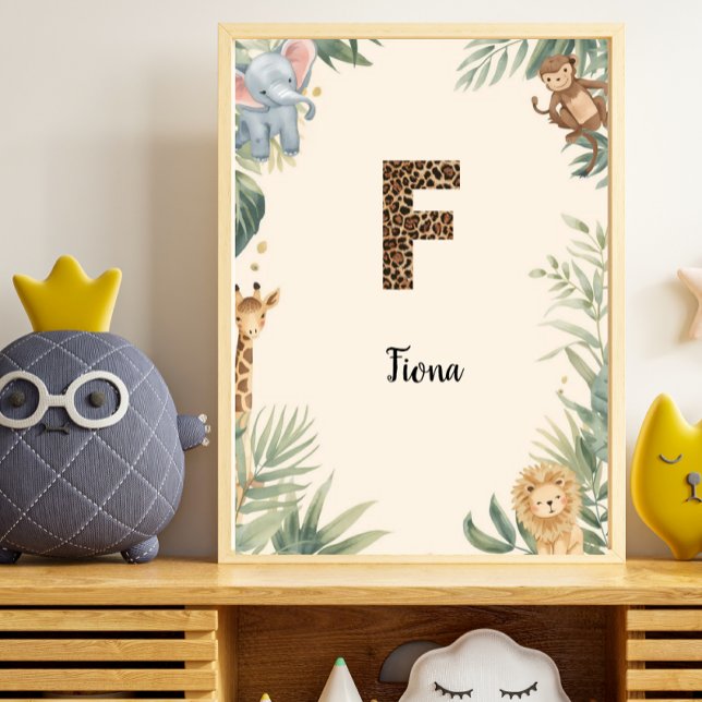 Safari Jungle Personalized Name Monogram F Nursery Poster (Skapare uppladdad)